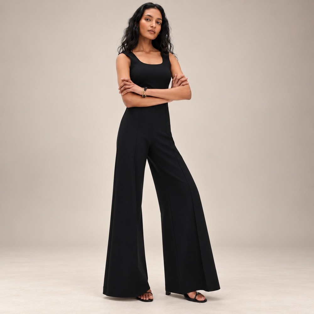 Ripley Rader Black Ponte Knit Tank Wide Leg Jumpsuit 3 Medium